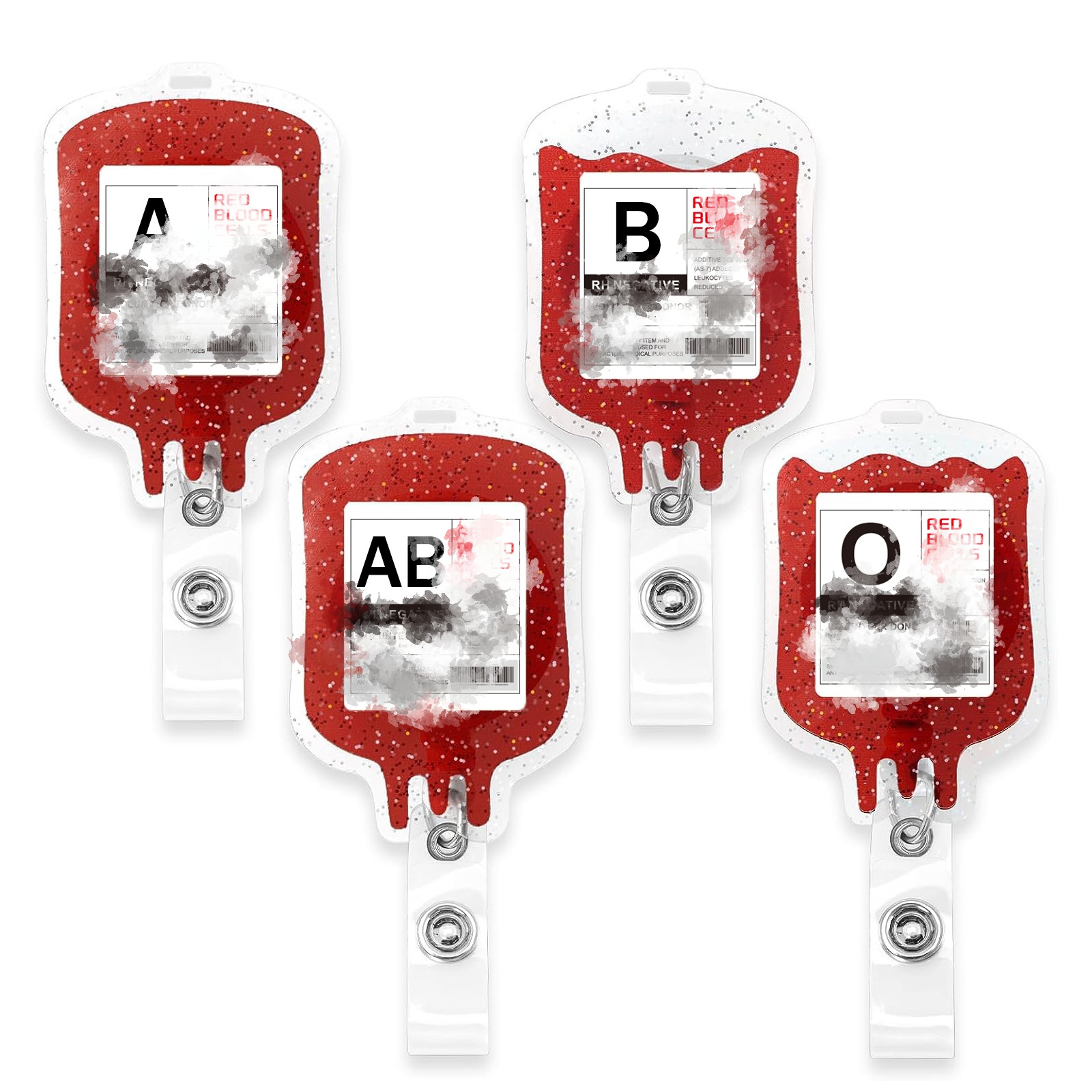 Wholesale Nurse Retractable Glitter Badge Reel Holder Clip Blood Transfusion Bag Acrylic ID Name Card Badge Holder