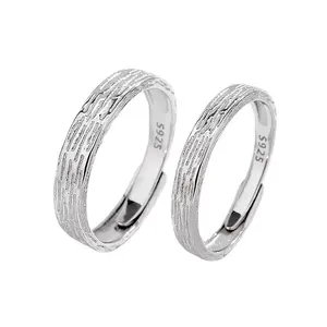 Cincin polos tekstur minimalis modis S925 perak murni hadiah usia cincin pasangan hadiah Hari Valentine grosir