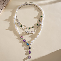 Collier de perles superposé, collier ras du cou en perles blanches en forme de goutte, collier de mariée de luxe en argent serti de diamants, collier de perles.