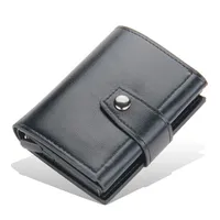 Pemegang kartu kredit pemblokir RFID bisnis dompet pria PU casing logam aluminium lipat tiga tempat kartu Bank