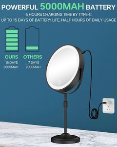 20cm Diameter Framed Desktop Cordless 5X/7X/10X Dual Sided Touch Screen Sensor Makeup Vanity Cosmetic Magnifier <b>Mirror</b> Lights - Product Image 4