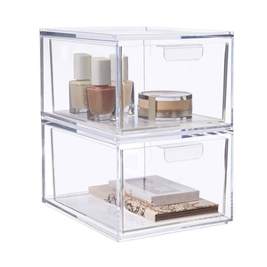 Bathroom plastic clear acrylic stackable makeup organizer storage drawer bins cosmetic organizer drawer for vanity