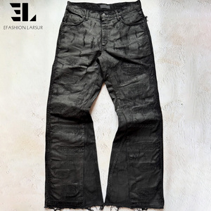 Pantalones Vaqueros LARSUR Personalizados, Lavado Desgastado, con Revestimiento Encerado, Corte Acampanado, Rotos, Estilo Urbano, Estampados, Corte Bootcut <span class=keywords><strong>para</strong></span> <span class=keywords><strong>Hombre</strong></span> - Product Image 1