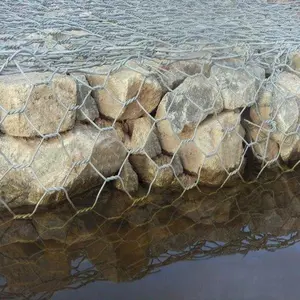 شبكة سلك منسوج سداسية الشكل من مربعات الغابيون سلاسل الغابيون لحماية الحائط من الأحجار