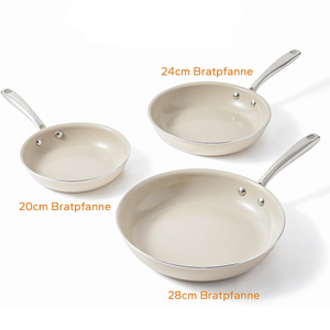 Ensemble de poêles à frire en céramique antiadhésives, poignée ronde en acier inoxydable, base en aluminium, pour cuisinières à gaz et à induction, lavage à la main uniquement - Product Image 2