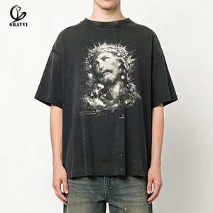 T-shirt surdimensionné en coton épais 280 g/m², effet délavé vintage, pour homme, streetwear personnalisé de haute qualité, t-shirts vierges - Product Image 1