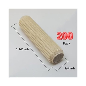 200 Pack 3/8" X 1 1/2" Hardwood <strong>Wooden</strong> <strong>Dowel</strong> Pins Wood Kiln Dried Fluted Beveled - Product Image 2