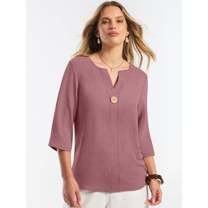 Women's 3 4 Sleeve V Neck Button Down <b>Blouse</b> Casual Work Top Poplin Shirt Fashion Clothes - Product Image 3