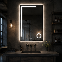 Miroir LED intelligent rectangulaire encadré, mural, avec fonction anti-buée, interrupteur tactile, haut-parleur Bluetooth LED à intensité variable, anti-buée IP44, pour hôtel
