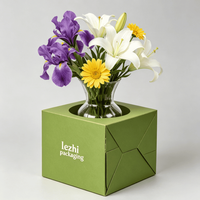 Boîte de livraison florale en carton ondulé personnalisée, robuste, carrée, pour le transport de fleurs, avec poignée découpée