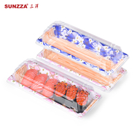 Sunzza paquete OEM y ODM caja de sushi de plástico desechable tapa antivaho 6PCs sushi sashimi contenedor