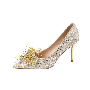 Zapatos de Novia con Brillo, Punta Puntiaguda, Tacón de Aguja, Decoración con Cuentas, Estilo Slip-On, Tendencia de Moda - Product Image 5