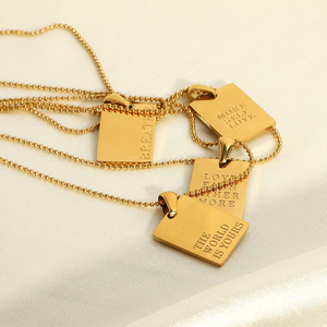 18K oro gioielli in acciaio inossidabile ispirazione amicizia Memorial lettera d'amore rettangolo collana con ciondolo quadrato per le donne - Product Image 5