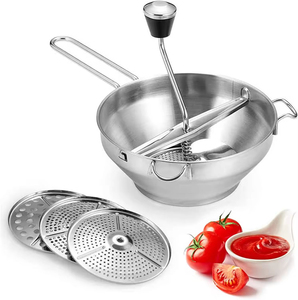 Moulin à aliments manuel en acier inoxydable pour cuisine, avec 3 disques interchangeables, hachoir à légumes - Product Image 6