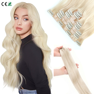 Extensiones de Cabello con Clip Invisibles, Cabello Humano PU, Extensiones con Clip Sin Costuras, Cabello Liso y Lujoso Rubio Platino para Mujer - Product Image 1