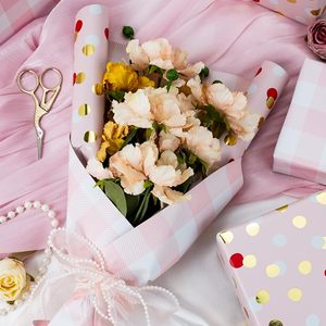 Burymento Wrapping <b>Paper</b> 17 In X 32.8 Ft Reversible Polka Dots Check Design For Baby Shower Birthday Valentine Mothers Day - Product Image 3