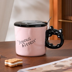Ensemble de tasses en céramique pour chatons avec couvercle et cuillère, design de dessin animé, vaisselle mignonne pour la maison, 400 ml, passe au micro-ondes, cadeau - Product Image 6