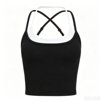 Débardeur de yoga pour femme, effet deux pièces, color-block, dos nageur, très extensible, en nylon et élasthanne, respirant, pour l'entraînement et la gym