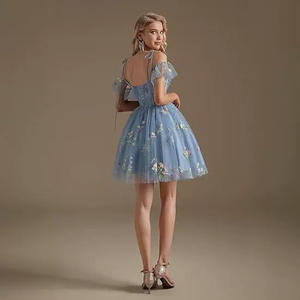 Vestido de Tul Corto para Adolescentes con Hombros Descubiertos para Cóctel, Fiesta Formal y Baile de Graduación con Bordado de Flores para Noche y Quinceañera - Product Image 2