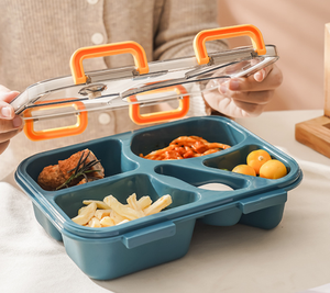 Caja Bento de plástico portátil sin BPA de 900ml, contenedor de almuerzo de <span class=keywords><strong>4</strong></span> compartimentos con <span class=keywords><strong>cuchara</strong></span> plegable - Product Image 4