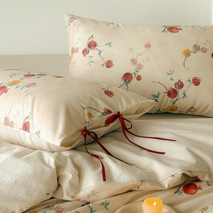 Conjunto de cuatro piezas de lino y algodón de estilo chino artístico, diseño elegante con estampado y lazo, transpirable, para mujer, conjunto para dormir de primavera y verano - Product Image 3