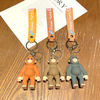 Porte-clés en métal motif singe gibon de dessin animé, pendentif pour sac d'école, cadeau pour couple