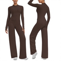 Ensemble de yoga transfrontalier en Spandex/Polyester brossé, anti-transpiration, avec veste zippée longue, anti-plis, à col bas et effet ventre plat