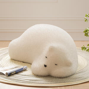 Taburete de peluche Sleepy Bear, silla blanca suave con forma de animal para niños y adultos, decoración para sala de estar - Product Image 1
