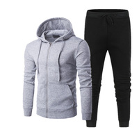 Kustom Logo bordir pria jaket saku atas ritsleting pria jaket Hoodie setelan Jogging Set celana kasual pakaian olahraga untuk pria