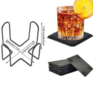 Milieuvriendelijke klassieke zwarte leisteen onderzetters, aanpasbare matten & pads voor thuis, bar & keuken. - Product Image 1