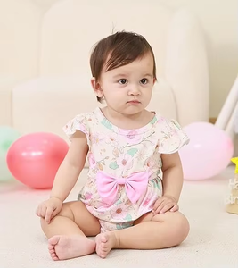 Conjunto de mameluco de manga con volantes para niña con lazo: monos infantiles con estampado floral y de dibujos animados, mono con lazo de 0 a 24 <span class=keywords><strong>meses</strong></span> - Product Image 2
