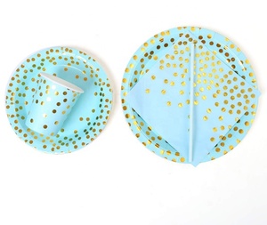 150 pièces Or Dot Bleu Vaisselle Jetable Bébé Douche Tasses Pailles Serviettes Plaques 1st <span class=keywords><strong>Anniversaire</strong></span> Décor Enfants Garçons Sert 25 - Product Image 3