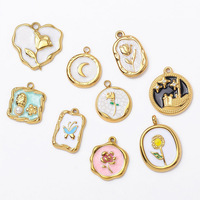 F477 Breloques délicates en acier inoxydable inaltérable, motifs fleur, rose, lune, pendentifs sculptés en émail et zircon, accessoires de bijoux tendance