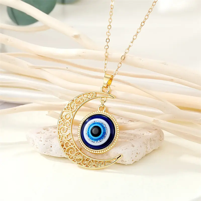High Quality Moon Gold Plated Stainless steel Evil Eye Necklace Pendant For Women Wholesale