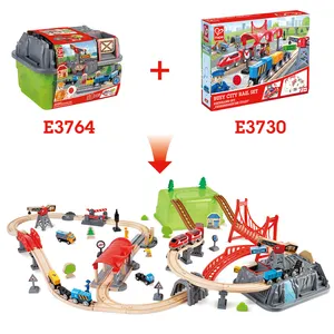 Hape новый дизайн железнодорожный поезд набор для строительства ведра Монтессори Обучающие деревянные игрушки для детей 3Y +