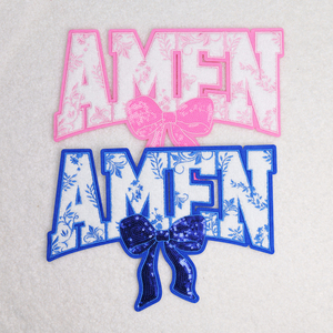 Newest Design Custom Sticker <b>Glitter</b> Patches Letters Embroidery Amen To Heat Press On <b>Clothes</b> - Product Image 4