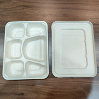 Plateau repas écologique à 6 compartiments, jetable, compostable, en bagasse de canne à sucre