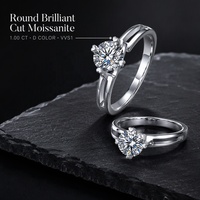 Bague moderne en argent sterling 925 avec bande à double découpe en barre, 4 griffes, sertie d'un diamant Moissanite rond brillant blanc de 1 carat, couleur D, pureté VVS1