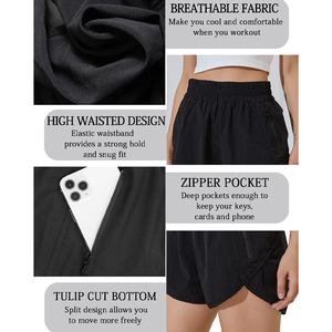 Shorts de sport pour femmes, taille haute, avec ceinture à nœud, grande taille, respirants, séchage rapide, écologiques, pour la course à pied - Product Image 3