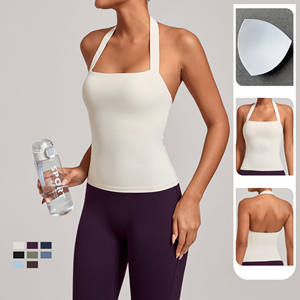 Débardeur de yoga pour femme GH, col halter, col carré, coupe ajustée, vêtements de sport actifs, sensation de nu, sport, gym, fitness, course à pied, débardeur Mujer - Product Image 2
