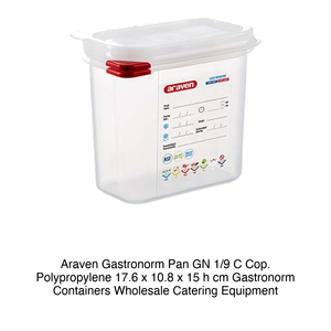 Polypropylene GN 1/9 Food Pan 17.6 × 10.8 × 15 h cm, with Lid, -40/+95 °C Araven - Product Image 2