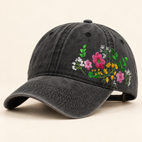 Casquette de baseball brodée florale pour femme, style vintage, en coton lavé, ajustable, pour jardin et extérieur, protection solaire