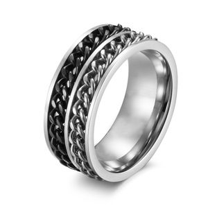 Men's Double Chain Rotating <b>Ring</b> Black Gold Steel Color Trendy Street Style Hip Hop Index Finger Jewelry Gift - Product Image 5