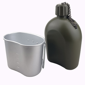 ชุดโรงอาหารน้ำอลูมิเนียม1L กลางแจ้งแบบพกพาพร้อมกล่องอาหารกลางวันฝาปิดและถุงเก็บสำหรับตั้งแคมป์เดินป่าตัวอย่างฟรี - Product Image 4