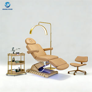 Juego de Muebles de Salón de Belleza de Lujo Profesional en Dorado, Cama de Masaje Eléctrica de 4 Motores, Cama Cosmética para Pestañas y Faciales con Lámpara - Product Image 1