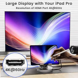 360 Rotatable Adjustable Tablet Stand Holder Usb C Hub Docking Station Usb3.0 PD Lan For IPad Holder