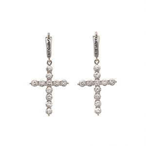 Orecchini a Croce Dorata con Diamanti, Placcati in Oro Bianco, Diamanti Naturali Taglio Brillante Rotondo, Gioielli Religiosi da Donna E3567 - Product Image 1