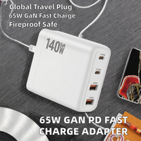 Adaptateur d'alimentation universel 140W 2C2A GaN PD à charge rapide 20V avec prises EU/US/UK/Canada pour voyage et maison, avec protections OTP et OVP