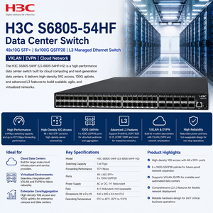 H3C S6800-54QT LS-6800-54QT-H3เครือข่ายคลาวด์ VXLAN EVPN 6x40G QSFP + ศูนย์ข้อมูล L3คอร์10GBase-T 48พอร์ต - Product Image 2