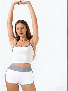 กางเกงขาสั้นเอวสูงสำหรับผู้หญิง แพ็ค 3 ตัว - กางเกงออกกำลังกายแบบยืดได้ ระบายอากาศดี แต่งขอบตัดกัน เหมาะสำหรับวิ่งและสวมใส่ลำลอง - Product Image 4